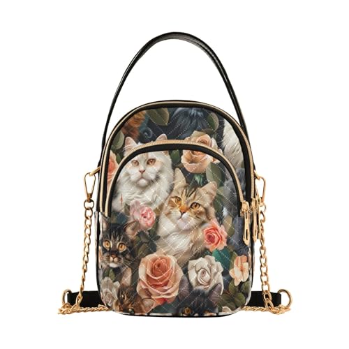 Mnsruu Sac à main en cuir avec motif chats et roses pour femme, multicolore, Taille unique