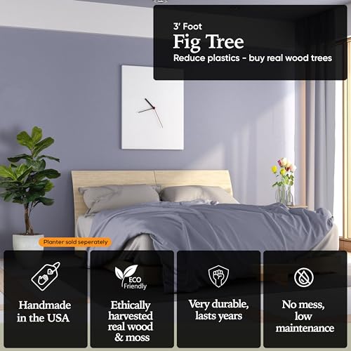 Cypress & Alabaster Handmade 3ft Fiddle Leaf Fig Ficus Lyrata Artificial Tree with Ethically Sourced Real Wood Trunks, Hypoallergenic, 3-Foot, Green by Cypress & Alabaster - Used condition - Image 3