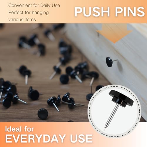 image for OIAOIW 150 PCS Black Flat Push Pins for Wall Thumb Tacks for Walls Fla