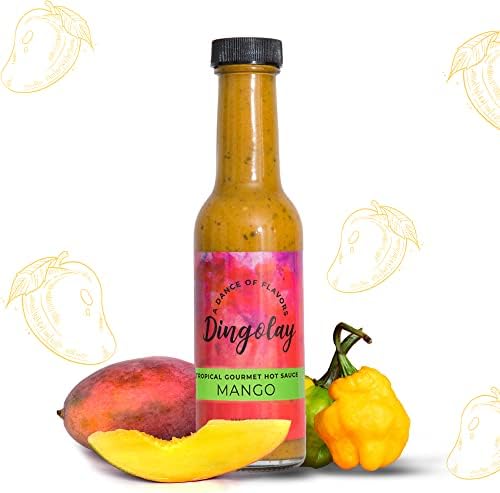 Dingolay Mango Gourmet Hot Sauce - Made with Jamaican Scotch Bonnet Chilli Peppers, Gluten free Tasty Hot Sauces Use no Artificial Colors or Preservatives | Unique Flavor Experience in a Bottle, 5 oz