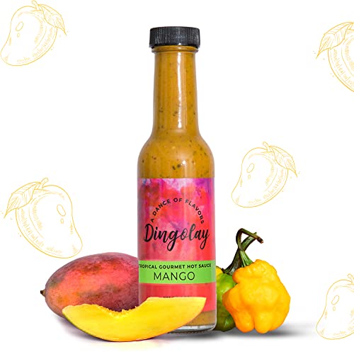 Dingolay Mango Gourmet Hot Sauce - Made With Jamaican Scotch Bonnet Chilli Peppers, Gluten Free Tasty Hot Sauces Use No Artificial Colors Or Preservatives | Unique Flavor Experience In A Bottle, 5 Oz #TOP10
