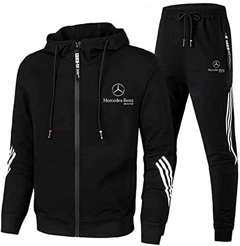 Preisvergleich Produktbild SuaMomente Herren Jogging Anzug Trainingsanzug Sportanzug, Trainingsanzug Einstellen Joggen Passen Kapuzenpulli Zip Jacke + Jogginghose Sporthose,Schwarz,L