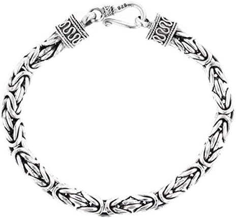 Length 9.5 5mm Bold Mens Round Byzantine Handmade 925 Sterling Silver Chain Bracelet