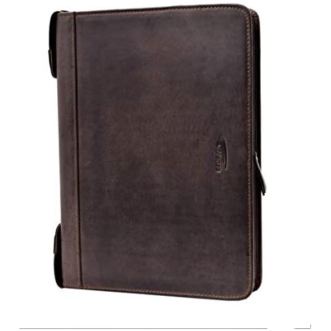 MENZO Lederschreibmappe, robustes Büffelleder, Dokumentenmappe, Ledermappe, Schreibmappe, Businessmappe, Konferenzmappe, marrone Cover