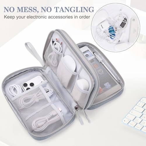 Image of FYY Electronic Organizer, Large Travel Cable Organizer Bag Pouch Electronic Accessories Carry Case Portable Waterproof Double Layers All-in-One Storage Bag for Cable, Cord, Charger, Light Grey