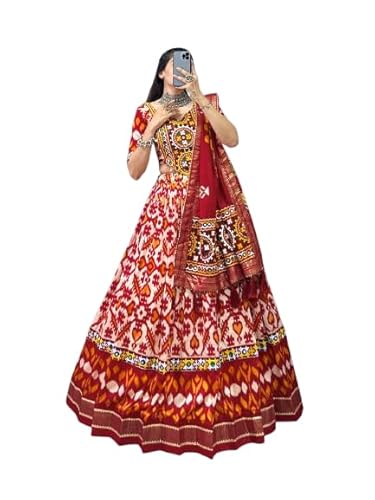 Printed Navratri Lehenga, Silk With Patola Print And Foil Work Lehenga Choli.(Multi color)