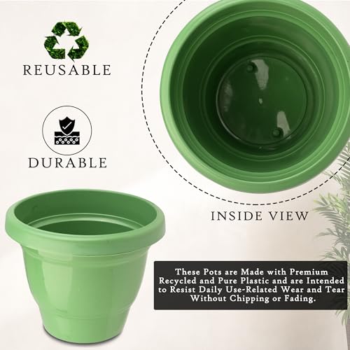 Image of Kuber Industries (Pack of 5) Flower Pot | Pots for Terrace, Garden (6 Inch) 2-Layer Fuldani Flower Pot | Pots Stand for Plants | Phooldaan for Home D?cor | Synergy Indoor Plant Stand | Green