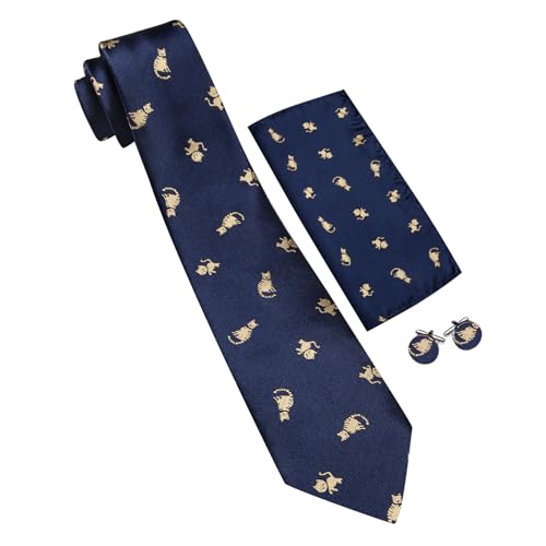 Image of Barry.Wang Man Tie Sets Skull Ties Animal Extra Long Necktie Silk Woven Handkerchief Cufflinks Festival Party Gift