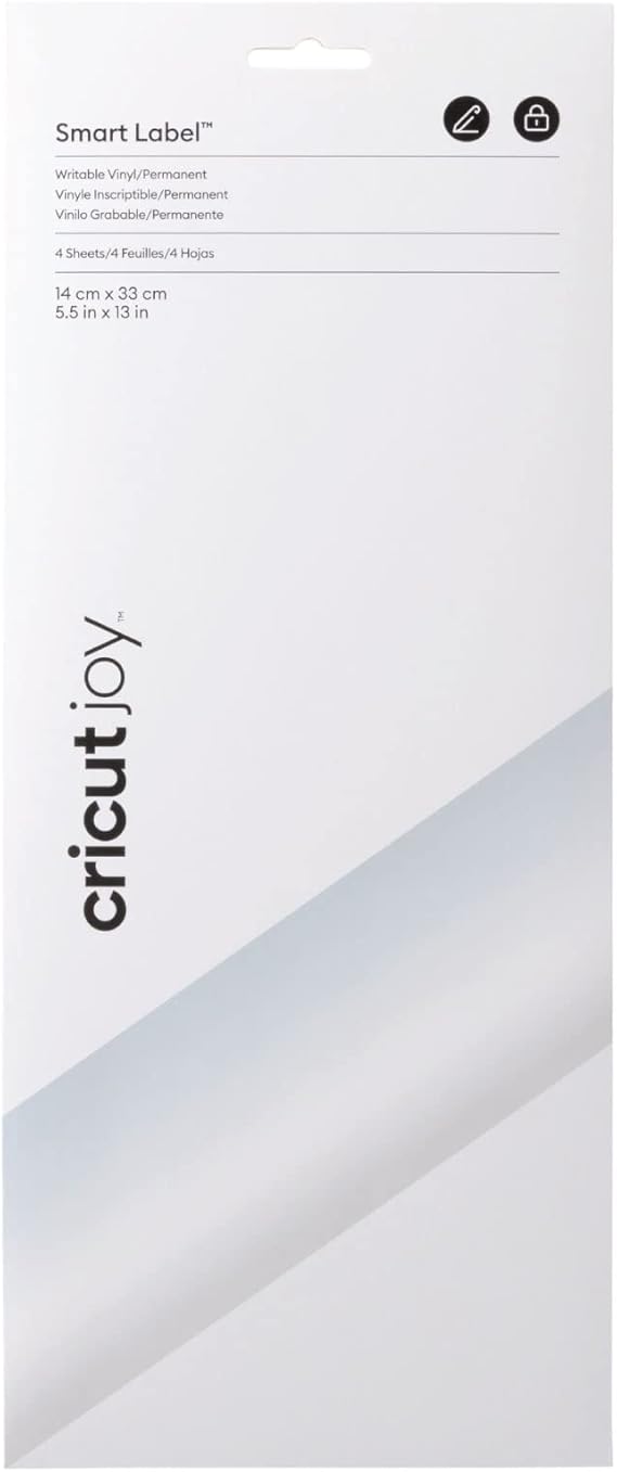 Cricut Smart Label Permanent Transparent | 33 cm (13") | 4 x Feuilles de Vinyle Auto-adhésives | pour Une Utilisation Joy, Blanc, 33cm, Set de 4 Pièces, 2009444, 33cm (13")