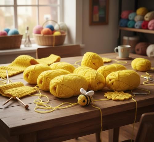 Image of 6Pcs Wool Oon Yarn for Knitting & Crochet, Soft Acrylic Wool Thread for DIY Craft Projects, Sweater & Baby Knitting Yarn, Lightweight Multi-Purpose Craft Yarn, Yellow