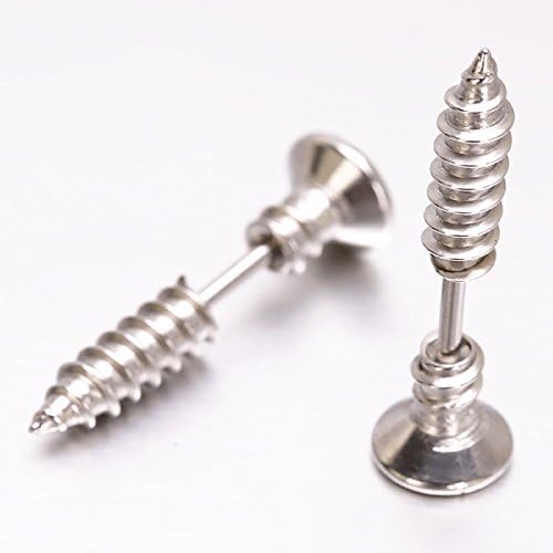 BODYA pair silver tone Stainless Steel Piercing Screws Ear Stud Earrings Lag spike Hip Earring punk me (Silver)