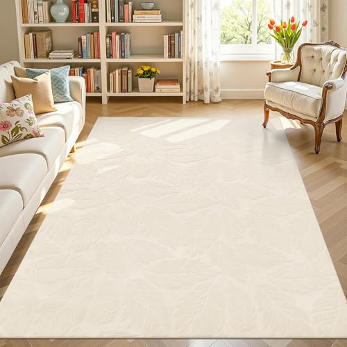 Bsmathom Area Rugs for Living Room 5x7 Non Slip Machine Washable Large Rug, Low Pile Soft Indoor Beige Floor Carpet for Bedroom, Dining Room