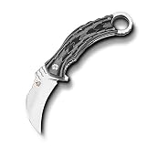 QSP EDC Karambit Folding Knife with Ball Bearing, D2 blade 5.375'' G10 Handle, QS120, Eagle (gray)