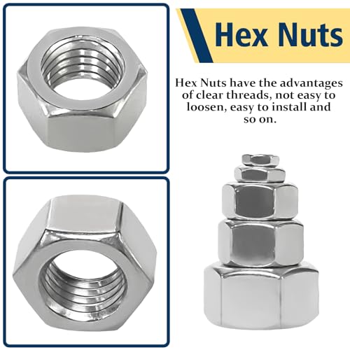 Vifmy A2-70 150Pcs Sae Hex Nuts Assortment Kit,4#40 6#32 8#32 10#24 10#32 12#24 1/4-20 5/16-18 3/8-16 1/2-13 Hardware Nuts Sets,304 Stainless Steel thumb #3