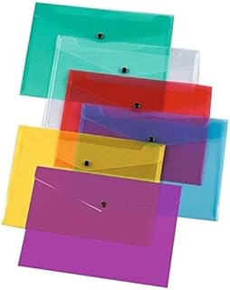 5 A5 Document Plastic Wallets Bright Transparent Popper Wallet / Paper Wallets - Assorted Colours