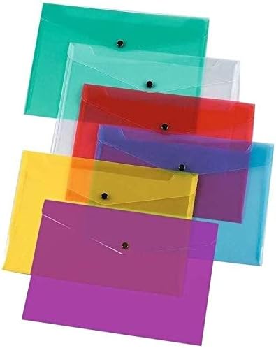5 A5 Document Plastic Wallets Bright Transparent Popper Wallet / Paper Wallets - Assorted Colours