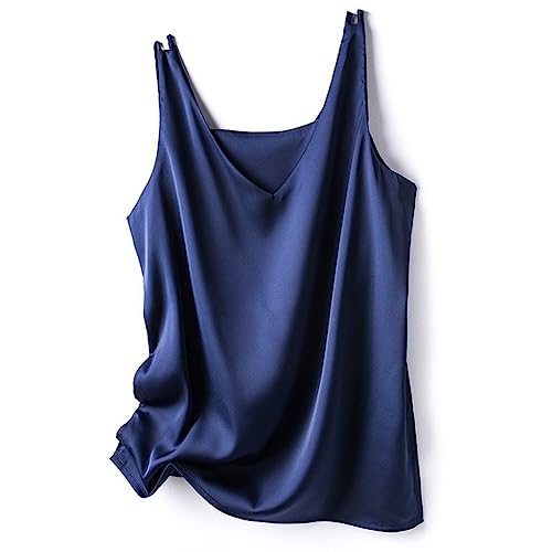 Cicilin Donna Canottiere Estive Moda Camicetta Top in Raso Imitazione Camicia Senza Maniche Top, Blu scuro, XL