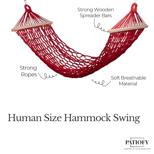 Image of Patiofy Human Size Hammock Swing /Jhula for Balcony /Swing for Balcony for Adult /Jhoola for Home /Hammock /Suitable for Indoor & Outdoor / 120Kgs Weight Bearing Capacity (Red)