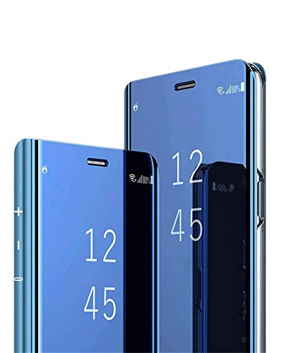 Jacyren Funda compatible con Samsung Galaxy A12, funda de piel con tapa y efecto espejo, carcasa para Galaxy A12, 360°, carcasa rígida de policarbonato translúcido, antigolpes, función atril, funda