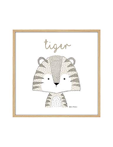CUADRIMAN Cuadro de Animales - Tigre - Little Animals en Lienzo sobre Bastidor - 27 x 27 cm - Decoración para El Dormitorio o Habitación