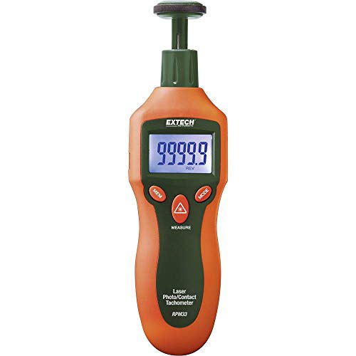 Image of Extech RPM33 Combination Contact /Laser Photo Tachometer - Digital Handheld Meter for RPM, Surface Speed, and Length - 2 to 99,999 RPM, 0.05% Accuracy, Backlit LCD Display, Memory, Case Included