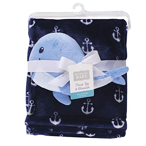 Image of Hudson Baby Unisex Baby Plush Blanket with Toy, Anchor Whale, One Size