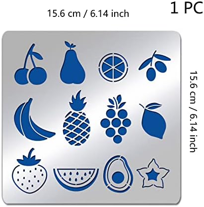 BENECREAT Matte Fruit Theme Metal Stencils, Cherrie Pear Orange Olive Stencil Template for Painting, Wood Burning, Leather Burning, Engraving, Scrapbooking, 15.6x15.6cm