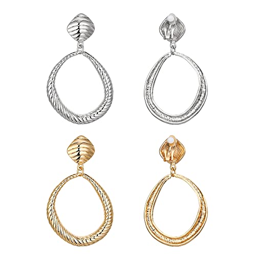 Fanze 2-3 Pairs Clip On Earrings Drop Earrings Set, Matte Gold Earrings Statement Earrings Jewelry Gift For Women #TOP5