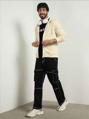Image of Nobero Classic Zipper Hoodie for Men | Zip Up Hoodies for Men | Regular Fit | Full Zip Closure | Drawstring Hood | Zipped Hooded Sweatshirt | Cotton Rich Zipper Fleece Hoodie