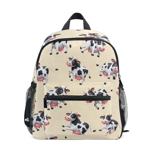 RPLIFE Småbarnsryggsäck för pojkar flickor, svarta vita kor beige barnryggsäckar med namnbricka liten, 3-8 år, Svartvita kor beige, Medium, Söta ryggsäckar