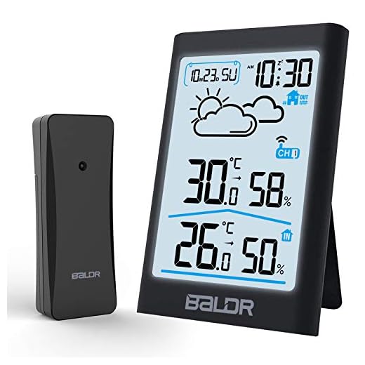 BALDR Indoor Outdoor Thermometer Wireless Temperature Humidity and Weather Forecast Gauge Monitor Room Thermometer with 326ft/100m（Black）