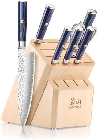 Cangshan KITA Series 8-Piece Knife Block Set with Empty Slots, High Carbon X-7 Damascus Steel 16-Slot, 503862 (Maple, 8pc) - Thumbnail 2