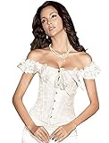 Camellias Women's Bridal Overbust Steel Boned Corset Top With Ruched Sleeves, SZ1547-White-XXL