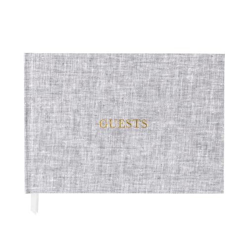 Sugar Paper Guest Book, Book Cloth Cover, 60 Blank Pages, 10 x 7 Inches, Ribbon Page Markers, Wedding Guest Book, Vacation House Guest Book, Baby Shower Guest Book (Heather Grey)