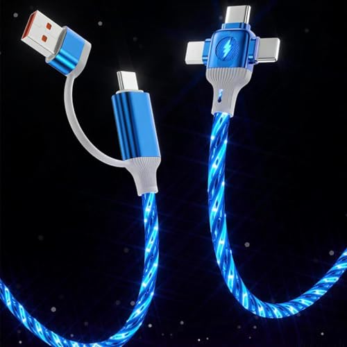 Image of IHAO Multi Ports Starry Light-Up USB Cable USBC MicroUSB Connectors Durable Fast Charging Cables Visible Current Flow for Almost All Devices-6in1 Star Blue