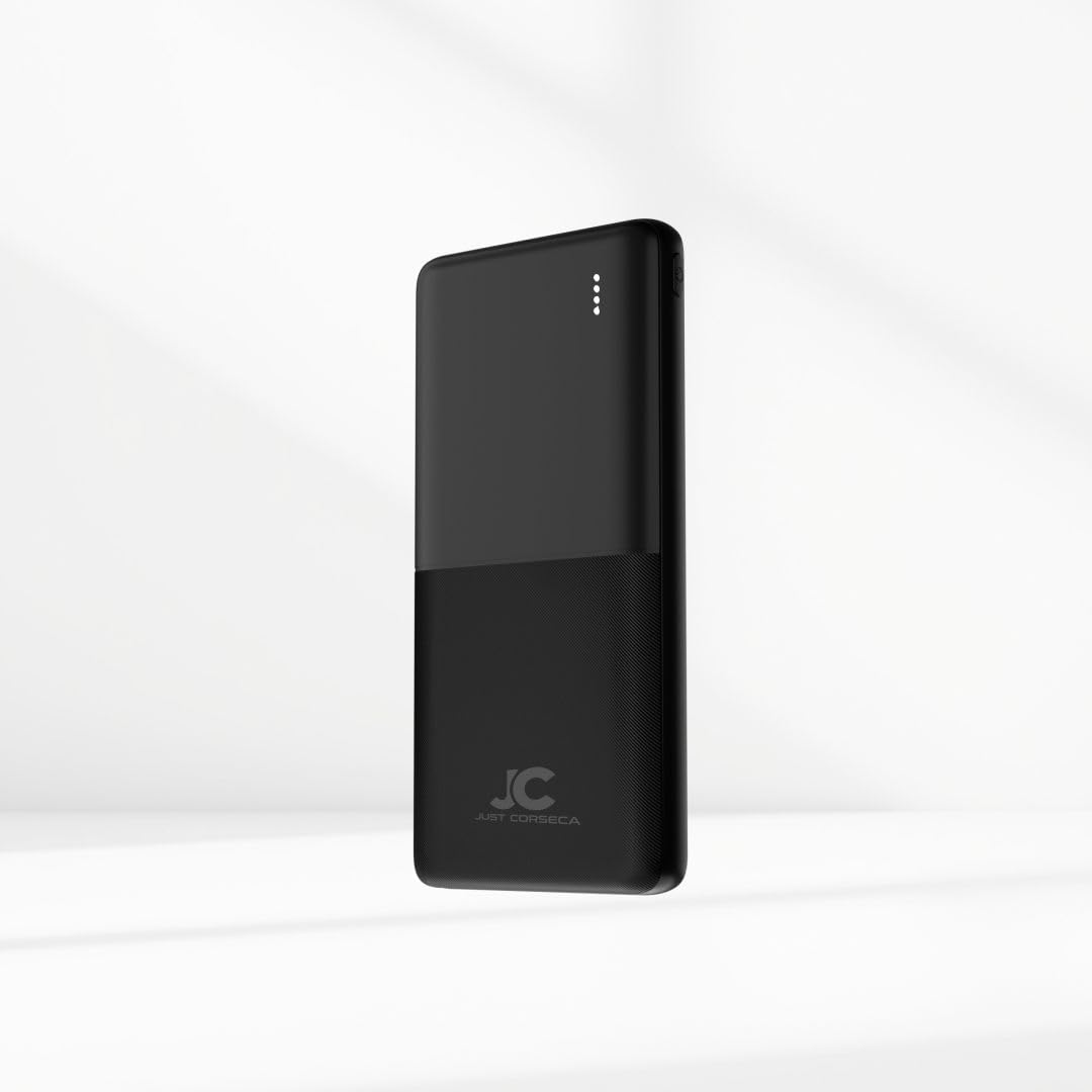 JUST CORSECA 10000mAh Power Bank | 12W Fast Charging | Dual USB-A & Type-C Input/Output | LED Battery Indicator | Portable Battery Backup for Smartphone, Tablet & Earbuds (Black)