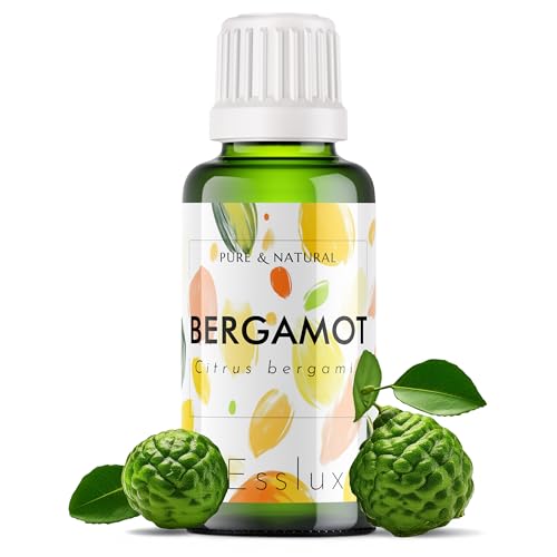 Image of Esslux Bergamot Essential Oil for Diffuser & Skin | 100% Natural Bergamot Oil for Hair, Aromatherapy, Shampoo & Soap Making | Uplifting Citrus Scent for a Refreshing Experience 90 ML
