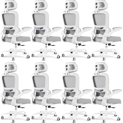 Image of TRALT Office Chair Ergonomic Desk Chair, 330 LBS Home Mesh Office Desk Chairs with Wheels, Comfortable Gaming Chairs White Pack of 8