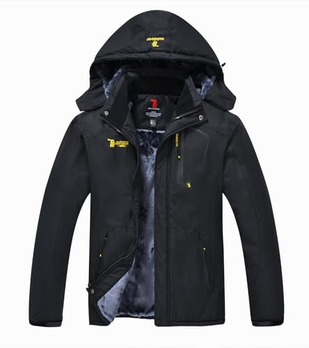 Foto von donhobo Herren Fleecejacke Winter Wasserdicht Warme Skijacken Outdoor Winddicht Camping Wanderjacke Hooded Regen Mantel Schwarz M
