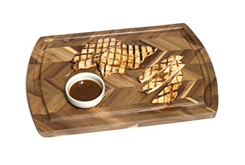 Lipper International Acacia Rect. Herringbone Design Chopping Board, Side Grooves, Deep Well, 18X12X1 Inches #TOP1