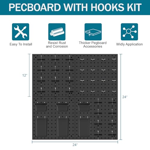 Daanxw Peg Board Kit, Includes Pegboard and Accessories,with Hooks and Bins,Peg Board Wall Organizer for Office,Ornaments Display,Crafts Organization (66, Black) - Image 4