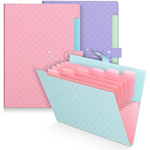 ThinkTex Esteemsea Portable Expanding File Organiser, Plastic Folders for Paperwork A4 with 7 Divider Pockets, Cute Document Organiser for School -3 Packs Cover