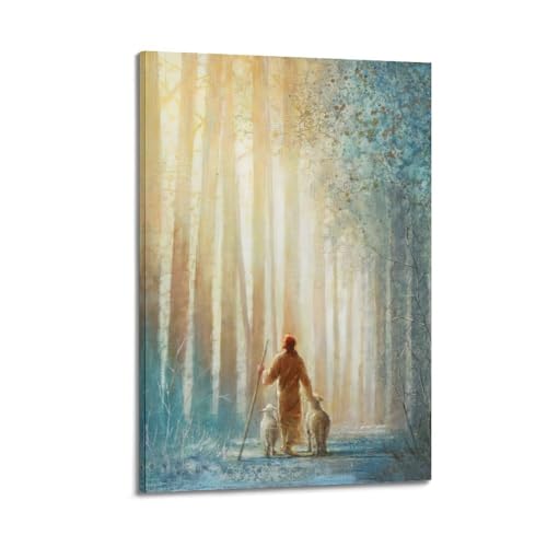 Toile Jésus et l'agneau dans la forêt décor de chambre cocooning