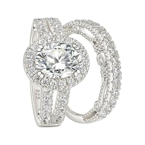 Wuziwen Oval Cut Wedding Rings for Women 925 Sterling Silver Cubic Zirconia Bridal Set Engagement Promise Ring Size 7 Cover