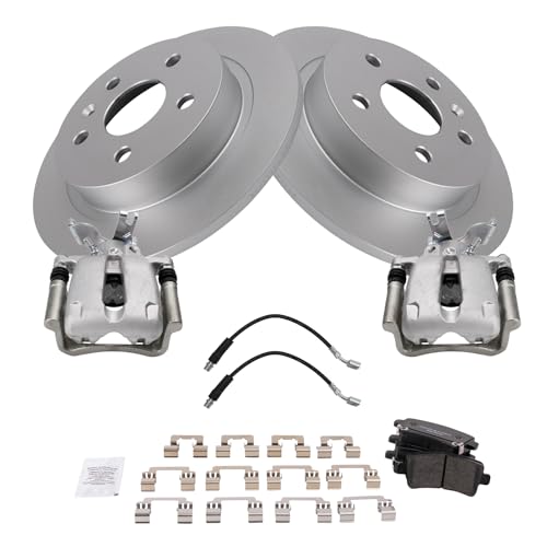 Image of TRQ Rear Brake Pad and Rotor Set Ceramic G Coated Solid Rotors Calipers Compatible with 2014-2015 Chevrolet Malibu 2016 Malibu Limited
