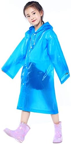 Kids Waterproof Rain Coat, Clear EVA Rain Poncho with Hood for Girls Boys, Toddler Rainwear Rain Jacket Cape, Reusable Children Raincoat for Outdoor Climbing Cycling Hiking Camping