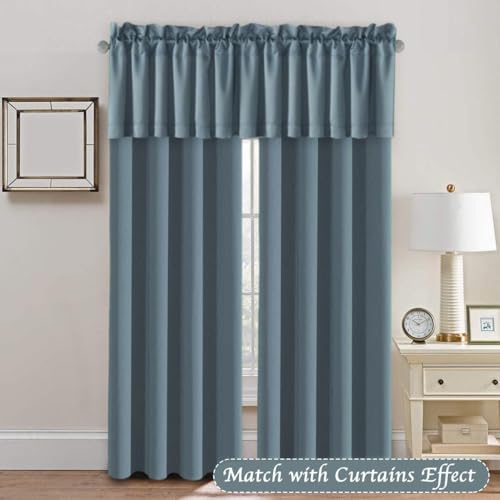 H.VERSAILTEX Blackout Valances for Windows,Kitchen Valance Curtains for Living Room/Bedroom/Bathroom/Basement Privacy Rod Pocket, 4 Panels 52" W x 18,Stone Blue by H.VERSAILTEX - Image 3