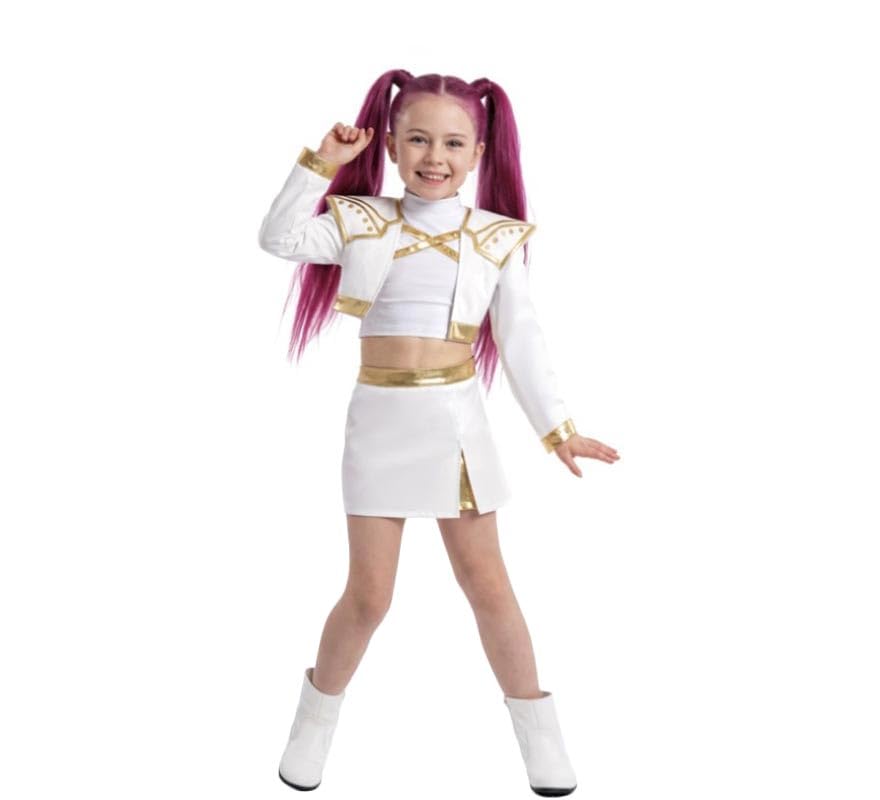 ZZ DISFRAZZES | Disfraz de Cantante K-Pop blanca para niña (7-9 años)