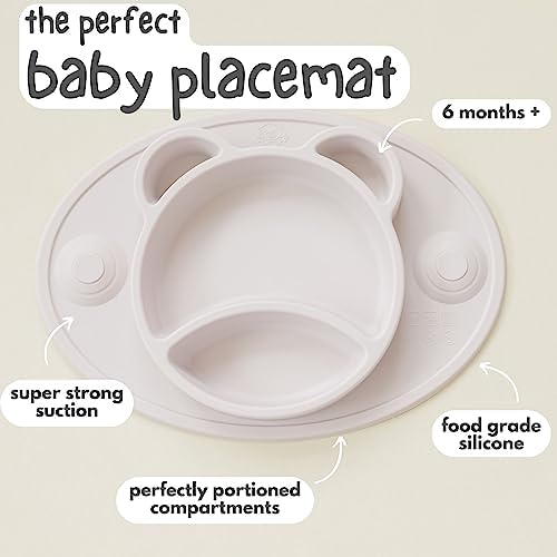 Bubba Bear® Baby Toddler Suction Placemat Plate Set | Stay Put Feeding Mat Plates for with Divider Sections for Weaning Babies | Non Slip Silicone Tray Cup Placemats for Kids | Easy for Travel