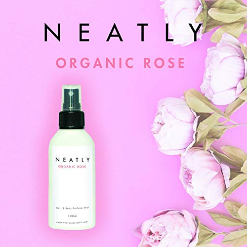 Unbekannt Neatly Hair & Body Perfume Mist I mit Rosen Aroma I Natürliches Haar- und Körperspray Für Den Sommer 100 ml I Erfrischungspray mit Lavedelöl I Aloe Vera Für Gepflegte Haut